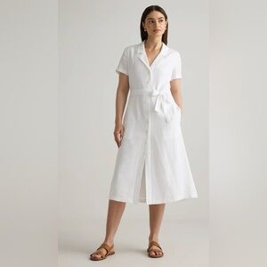 Quince White Midi Dress 100% European Linen Button Front NWT Size XL